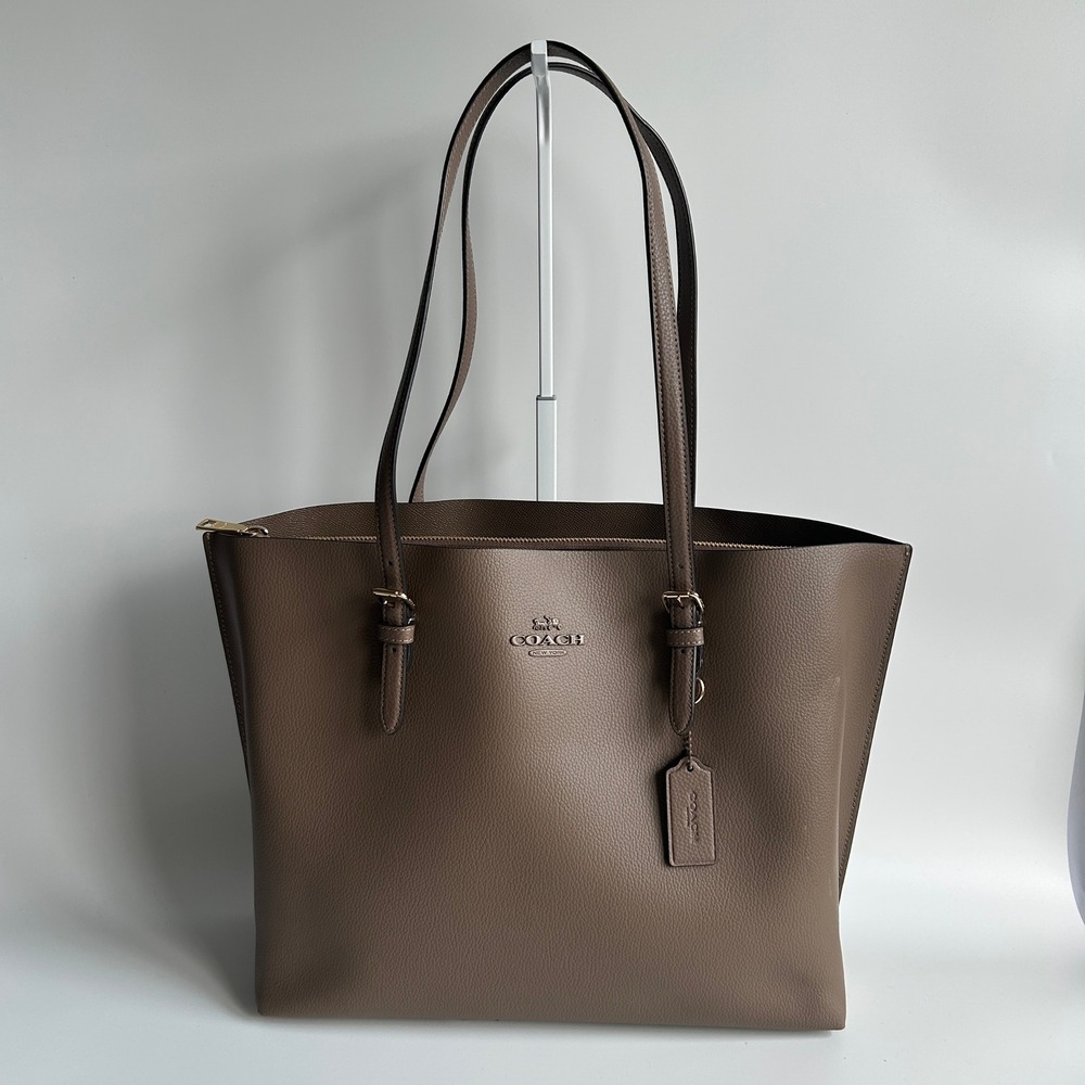 Coach Mollie Tote Dark Stone Brown Leather Shoulder Bag CV968